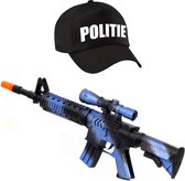 Carnaval verkleed speelgoed politiepet zwart voor kinderen met machinegeweer 39 cm