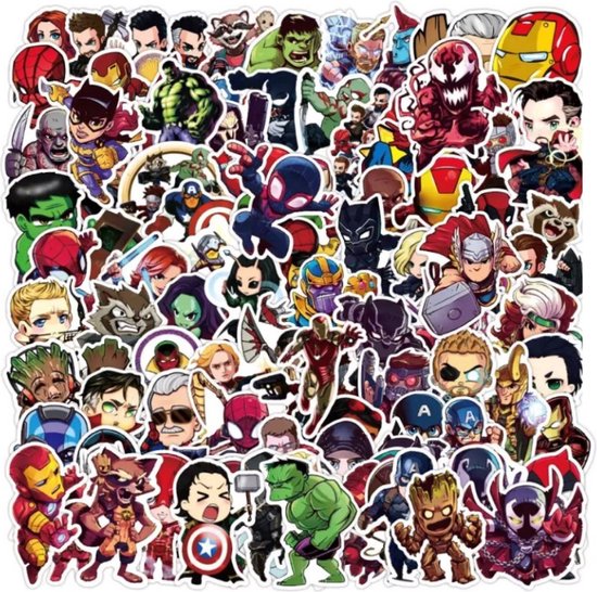 Marvel Avengers Stickers - 50 Unieke Stuks - Luxe Stickers - Laptop Stickers - Spiderman - Captain America - Stickers Kinderen - Stickers Volwassenen - Hulk - Batman - Thor - Iron Man - Superhelden - Koffer Stickers - Bullet Journal Stickers