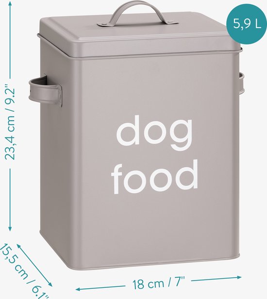 Boîte de conservation de nourriture pour animaux Navaris - 6L - Boîte de nourriture pour chiens - Y compris cuillère à mesurer - Grijs