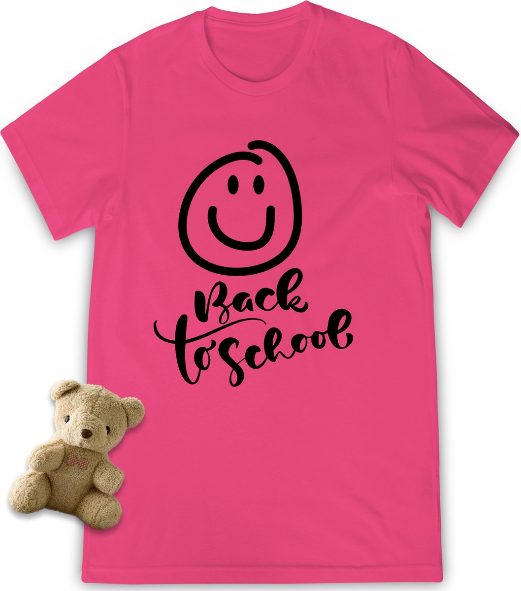 T shirt Back to School - Grappig tshirt voor jongens en meisjes - Unisex maten: 92 t/tm 164 - Shirt kleuren: wit, turquoise en fuchsia.