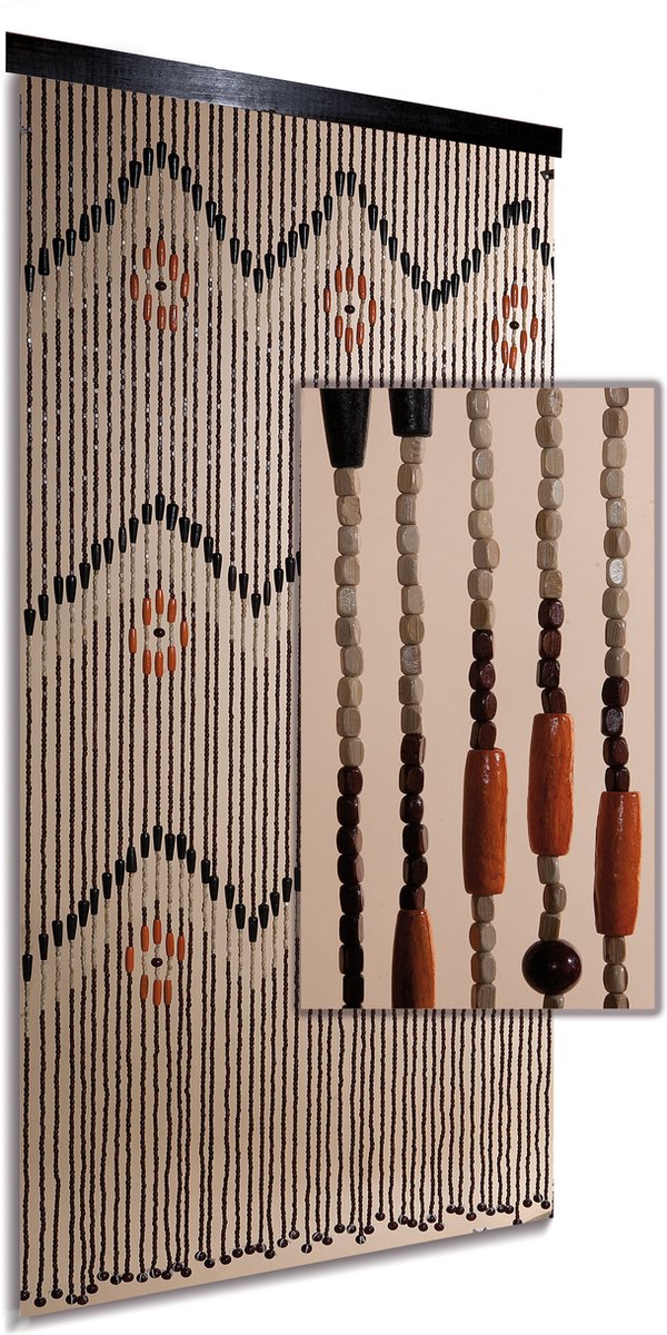 Vliegengordijn - Houten kralen - Sumatra bruin/beige/oranje - 90x200cm