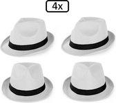 4x Festival hoed wit met zwarte band - Hoofddeksel hoed festival thema feest feest party