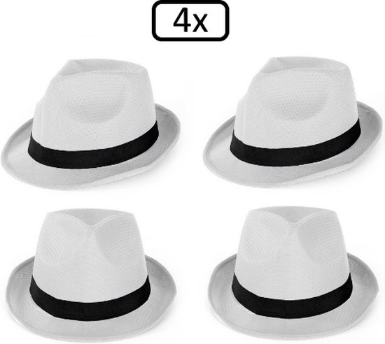 4x Festival hoed wit met zwarte band - Hoofddeksel hoed festival thema feest feest party