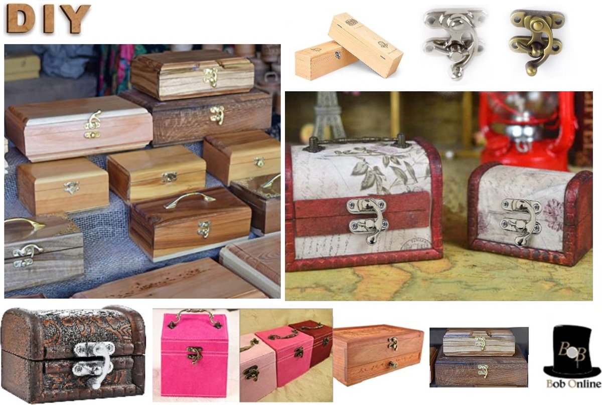 Bob Online ™ - 2 Stuks - Bronsen – Antieke Rechts Klink Haak Hasp Hoorn Slotjes – Hout Sieraden Doos Klink Haak Sluiting – Metalen Kistslotjes – Antique Horn Lock – Horn Clasp Hook – Wooden Box Accessory – Meubelbeslag voor Kisten, Wijnkratten enz — cadeau in Hobby - foto 2