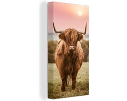 Canvas Schilderij Schotse hooglander - Zon - Lucht - 80x160 cm - Wanddecoratie