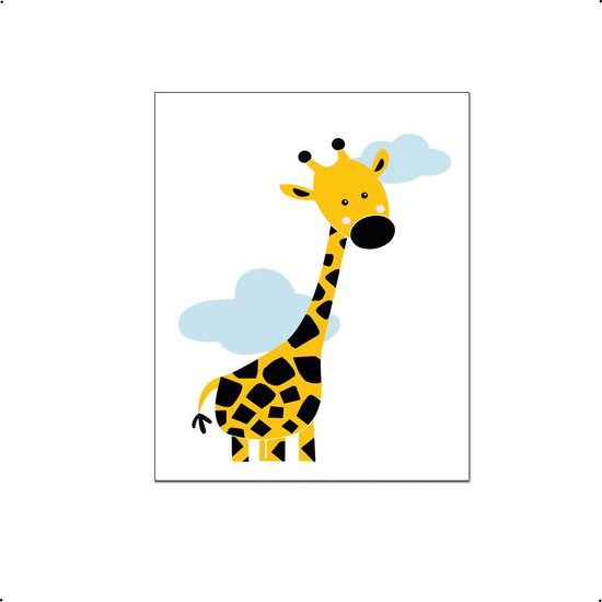 PosterDump - Lieve giraf met blauwe wolken - Baby / kinderkamer poster - dieren poster - 42x29,7cm / A3