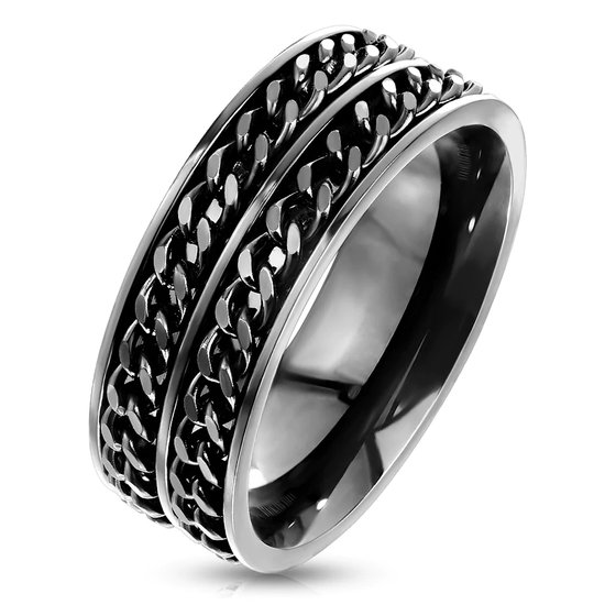 Ring Heren - Ringen Mannen - Zwarte Ring - Heren Ring - Ring - Ringen - Ring Mannen - Herenring - Mannen Ring - Met Dubbel Schakelmotief - Milled