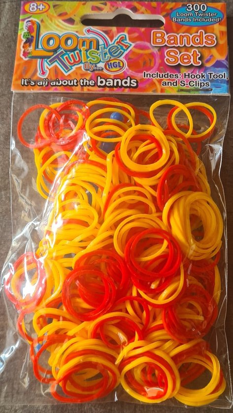 Loom Bandjes - Mix - Oranje - Rood - 300 stuks - Loombandjes  - Loomelastiekjes - Elastiekjes - Inlcusief S-Clips / Haakjes - Loom Twister