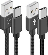 2x Nylon Gevlochten USB naar USB C Kabel - Lange 2 Meter Oplader - 18W Quick Charge 3.0 - Datakabel - Voor S8,S9,S10,A54,A53,A52
