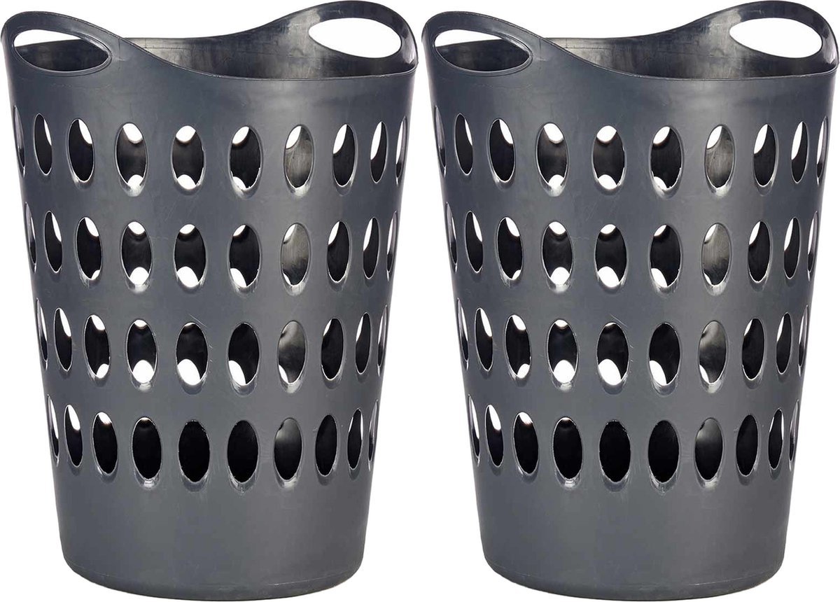 Goedkoopste Arte R Flexibele wasmand/opbergmand - 2x - rond - antraciet - 50 liter - wasgoed sorteren