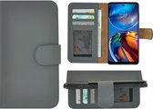 Motorola Moto E32/ E32s Hoesje - Bookcase - Moto E32/ E32s Hoesje Book Case Wallet Echt Leer Grijs Cover
