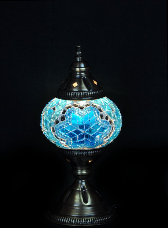 Turkse Lamp - Tafellamp - Mozaïek Lamp - Marokkaanse Lamp - Oosters Lamp - ZENIQUE - Authentiek - Handgemaakt - Turquoise