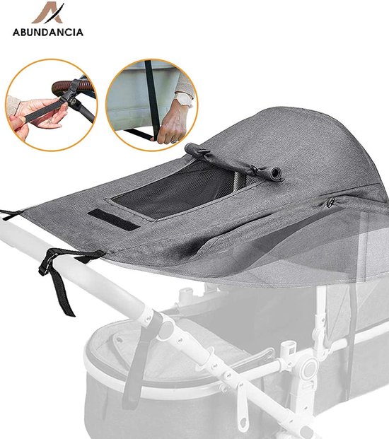 Abundancia® - Kinderwagen Zonnescherm - Wandelwagen/ Buggy accessoire - Zonnedoek - Spatwaterdicht - Ademend - UV-doek - Inclusief opbergtasje - Universeel - Grijs van Abundancia® — afbeelding 3