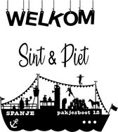 Statische Raam folie Sticker Sint en Piet Pakjesboot Schip 5 december  Herbruikbaar Sticker afmeting  60x 30  tekst 40x24 cm