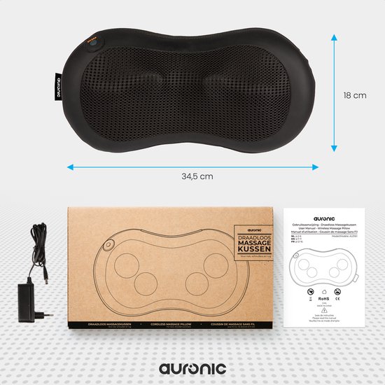 Auronic Draadloos Shiatsu Massage kussen - Elektrisch Nek en Rug Massage Apparaat - Infrarood Warmte Functie - Nekmassage - Zwart