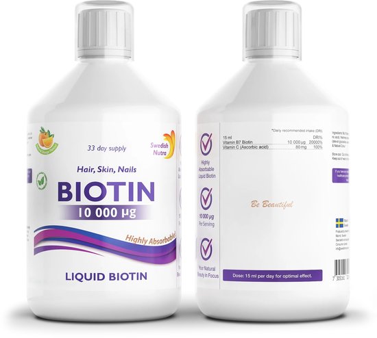 Swedish Nutra – Biotin- Biotine- Vitamine B7- Vloeibaar Supplementen – Haar – Huid – Nagels- Energie- GGO vrij – Gluten vrij – lactose vrij- 33 doseringen vloeibaar