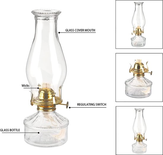 OnlyQuality - Olielamp glas petroleumlamp 33 cm- grote klassieke olielamp  voor gebruik... | bol.com