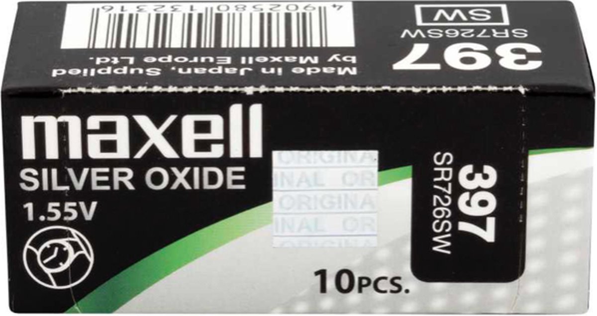 MAXELL 397 - SR726SW - zilveroxide knoopcel horlogebatterij 10 (tien) stuks