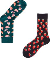 Binkie Socks Box | 2 Paar Sokken Heren | Aardbei Sokken en Banaan Sokken | Sokken Maat 43-46
