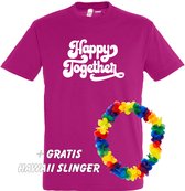 T-shirt Happy Together | Love for all | Gay pride | Regenboog LHBTI | Fuchsia | maat 5XL
