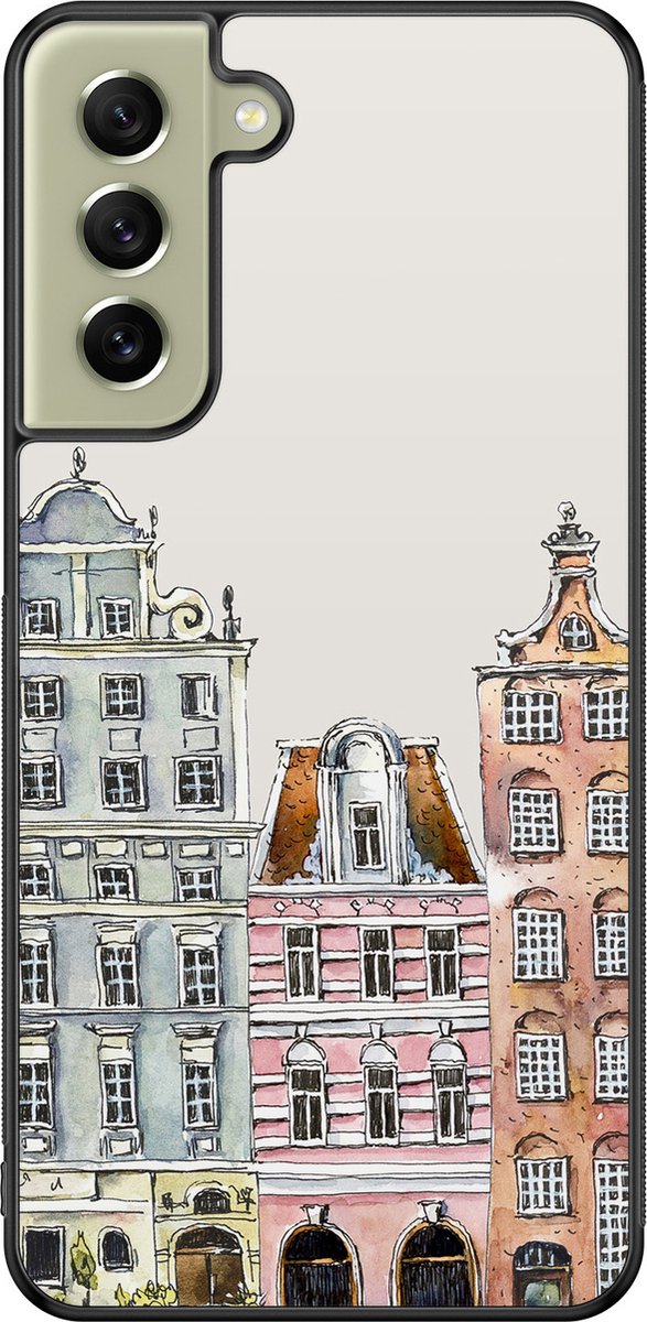 Leuke Telefoonhoesjes - Hoesje geschikt voor Samsung Galaxy S21 FE - Grachtenpandjes - Backcover zwart - Print / Illustratie - Multi