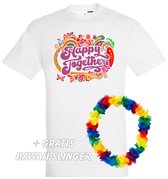 T-shirt Happy Together Print | Love for all | Gay pride | Regenboog LHBTI | Wit | maat XL