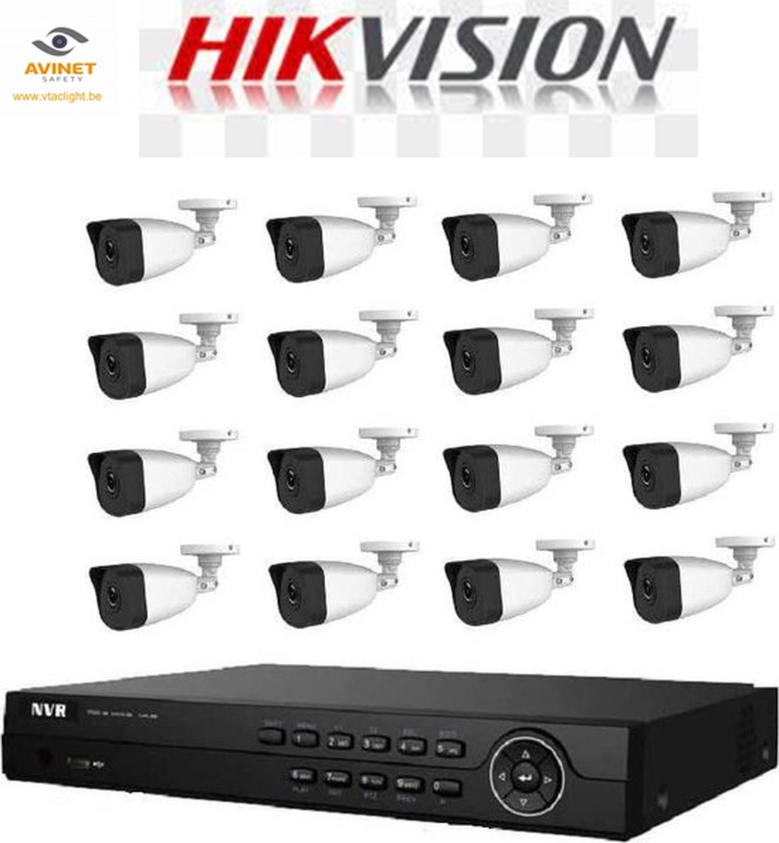 Hiwatch van HIKVISION 4 MP IP-beveiligingscamerasysteem met 16 CH Poe HD NVR en 16 x 4 megapixels 2688 x 1520 weerbestendige CCTV-bulletcamera, Power Over Ethernet Kit