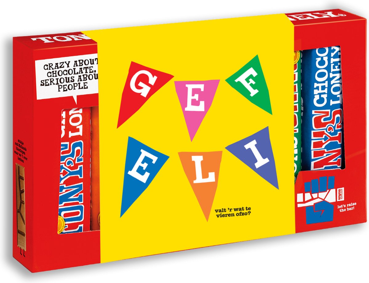 Tony's Chocolonely Chocolade Proeverijtje Gefeliciteerd! Verjaardag Cadeau Vrouw of Man 6 Fairtrade Chocolade Repen Chocola Kado in Geschenkdoos Chocoladecadeaus 288 gram Geschenkset voor Hem of Haar