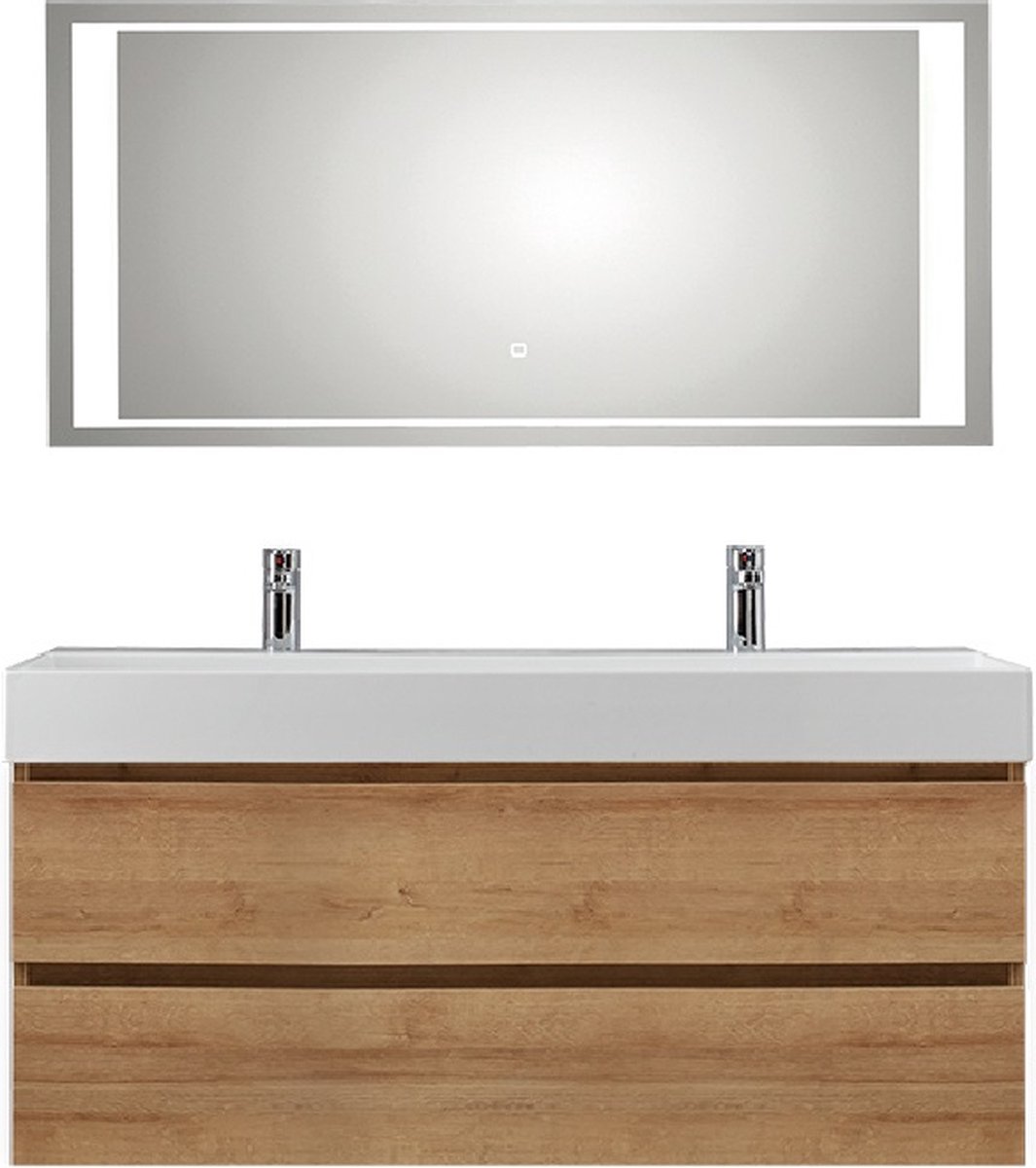 Badkamermeubel Pelipal Bali 120 cm wastafelonderkast 46 cm diep met luxe spiegel Riviera Eiken zonder kraangaten