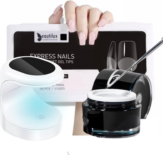 Natural Square Gel Extension Kit met Gel Lijm + UV lamp 520 Stuks