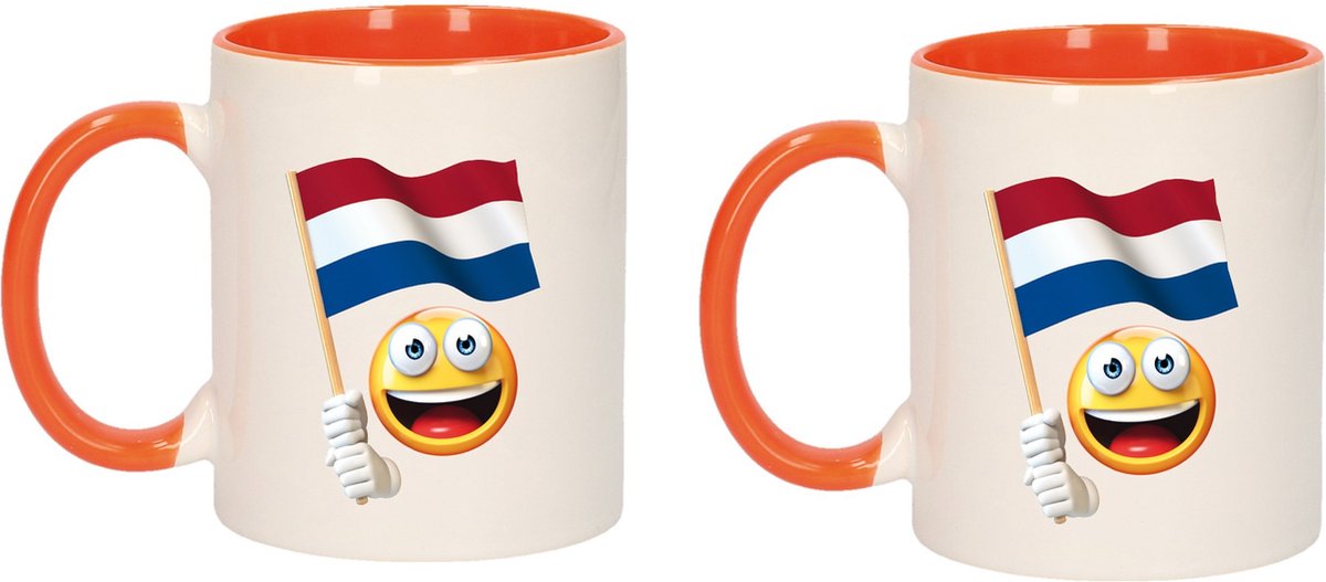 4x stuks smiley vlag Nederland mok/ beker oranje wit 300 ml