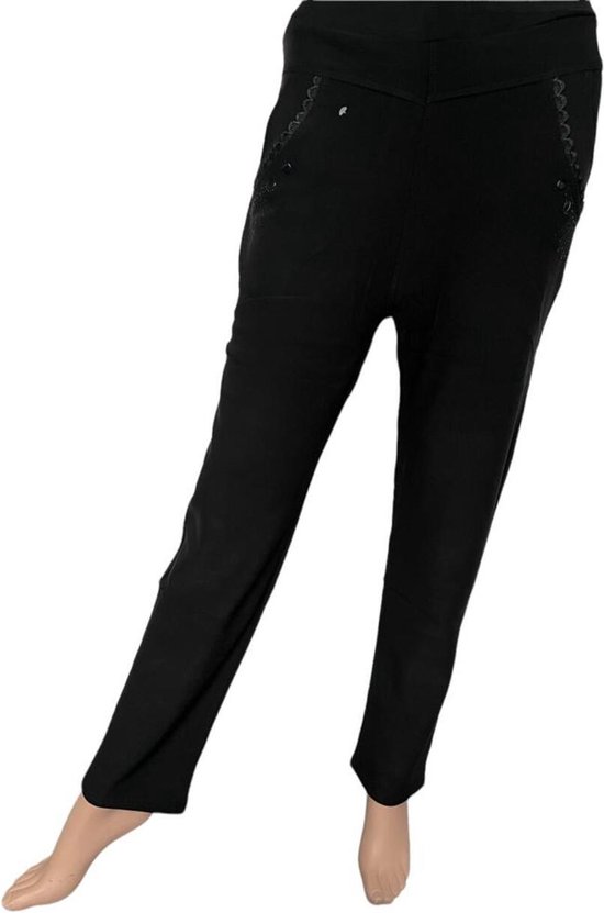 Legging- Grote maten dames leggings broek- legging broek met kant en siersteen 2219- Zwart- Maat L