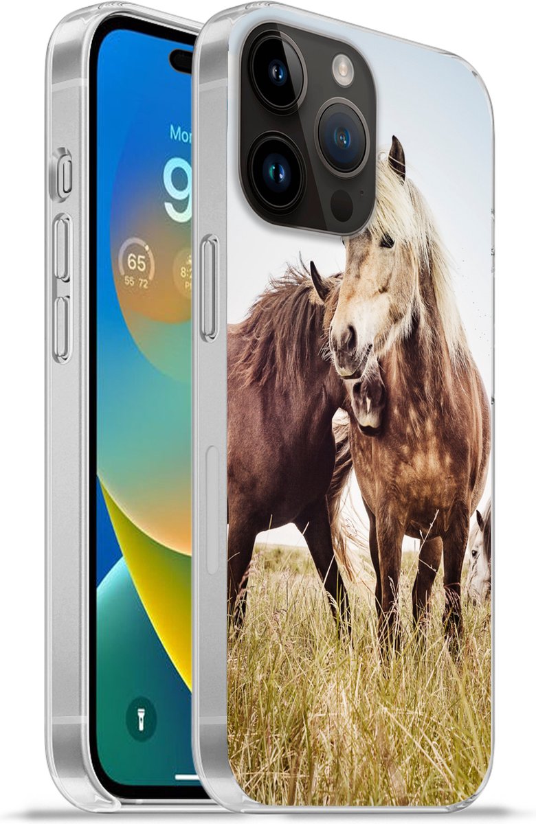 Telefoonhoesje Geschikt voor Apple Iphone 14 Pro Max hoesje - Paarden - Gras - Lente - Siliconen Telefoonhoesje Telefoonhoesje
