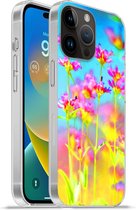Telefoonhoesje Geschikt voorApple Iphone 14 Pro Max hoesje - Bloemen - Kunst - Psychedelisch - Siliconen Telefoonhoesje