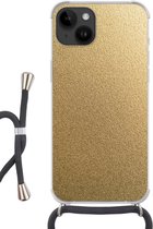 Geschikt voorApple Iphone 14 - Crossbody Case - Metaal - Goud - Design - Structuur - Chic - Siliconen - Crossbody - Backcover met Koord - Telefoonhoesje met koord - Hoesje met touw