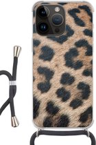 Geschikt voorApple Iphone 14 Pro - Crossbody Case - Luipaard print - Siliconen - Crossbody - Backcover met Koord - Telefoonhoesje met koord - Hoesje met touw