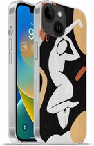 Geschikt voorApple Iphone 14 - Softcase hoesje - Vrouw - Silhouette - Grijs - Siliconen Telefoonhoesje