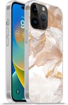 Geschikt voorApple Iphone 14 Pro Max hoesje - Aquarelverf - Goud - Bruin - Siliconen Telefoonhoesje