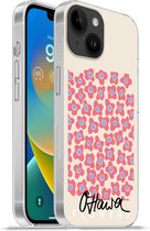Geschikt voorApple Iphone 14 - Softcase hoesje - Bloem - Patronen - Roze - Siliconen Telefoonhoesje