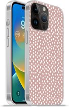 Geschikt voorApple Iphone 14 Pro - Softcase hoesje - Stippen - Wit - Roze - Siliconen Telefoonhoesje