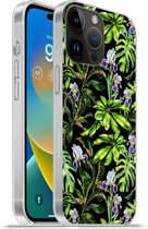 Geschikt voorApple Iphone 14 Pro Max hoesje - Bloem - Bladeren - Patroon - Siliconen Telefoonhoesje