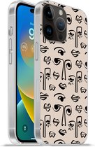 Geschikt voorApple Iphone 14 Pro - Softcase hoesje - Patronen - Lippen - Line art - Siliconen Telefoonhoesje