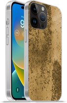 Geschikt voorApple Iphone 14 Pro - Softcase hoesje - Goud - Glitter - Structuur - Siliconen Telefoonhoesje