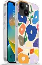 Geschikt voorApple Iphone 14 - Softcase hoesje - Bloem - Abstract - Bladeren - Siliconen Telefoonhoesje