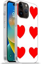 Geschikt voorApple Iphone 14 Pro Max hoesje - Een illustratie met negen rode hartjes - Siliconen Telefoonhoesje