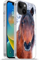 Geschikt voorApple Iphone 14 - Softcase hoesje - Paard - Winter - Sneeuwvlok - Siliconen Telefoonhoesje