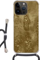 Telefoonkoord - Telefoonketting - Geschikt voorApple Iphone 14 Pro - Crossbody Case - Goud - Glitter - Structuur - Siliconen - Crossbody - Telefoonhoesje met koord