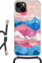 Geschikt voorApple Iphone 14 - Crossbody Case - Pride - Transgender - Marmer print - Siliconen - Crossbody - Backcover met Koord - Telefoonhoesje met koord - Hoesje met touw