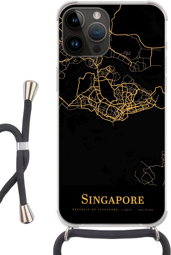 Foto: Telefoonkoord telefoonketting telefoonhoesje geschikt voor apple iphone 14 pro max singapore kaart goud siliconen crossbody telefoonhoesje met koord telefoonhoesje