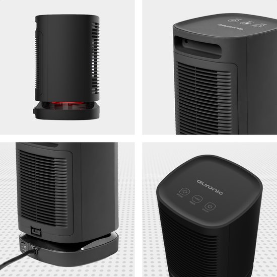 Zwarte Auronic keramische kachel met roterende basis en LED-indicatie. Drie standen.